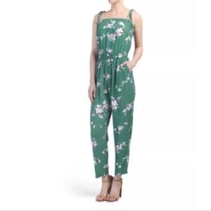 Jaase Green Floral Rayon Sleeveless Cami Jumpsuit Midi Length Women's Small